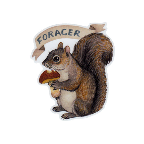 Wholesale Vinyl Sticker: "Forager" Gray Squirrel with Mushroom