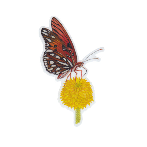 Wholesale Vinyl Sticker: Gulf Fritillary on Yellow Milkwort