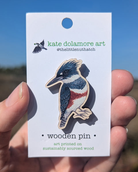 Wholesale Wooden Pins: Belted Kingfisher