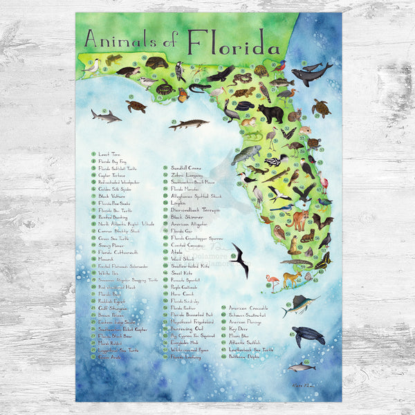 Wholesale Art Print: Animals of Florida Map