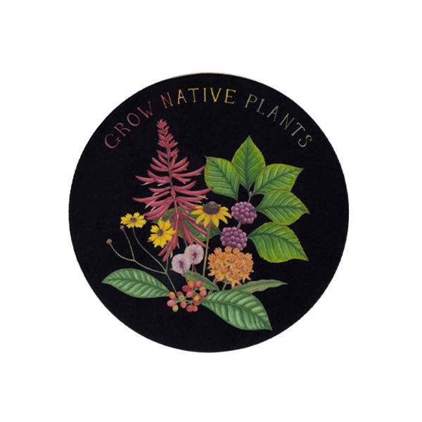 Wholesale Vinyl Sticker: Grow Native Plants 3" Black